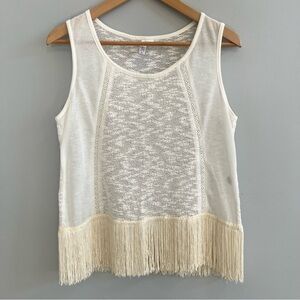Sheer Knit Fringe Tank Top Size Small Western Festival Layering Boho Neutral